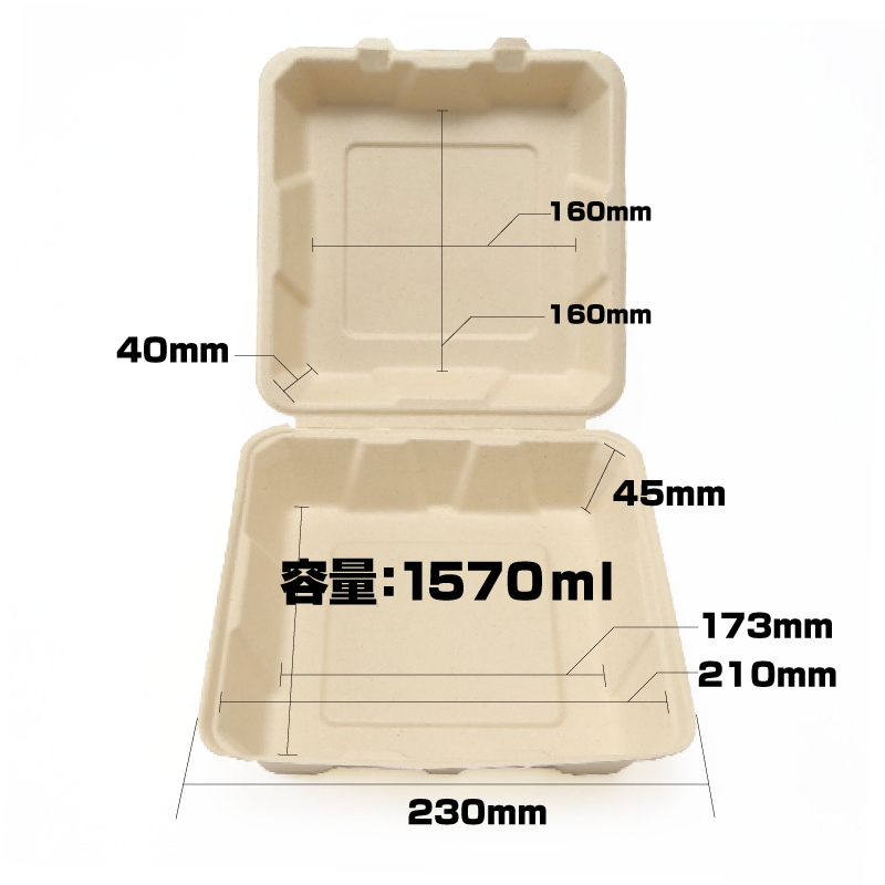 TM-B104 バガス容器 ECO容器 リサイクル容器 業務用 サトウキビ製 使い捨て容器 エコフード容器 未晒し ランチボックス TM-B104 50個×１パック