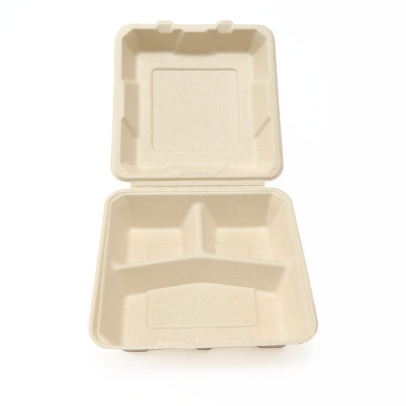 TM-B106 バガス容器 ECO容器 リサイクル容器 業務用 サトウキビ製 使い捨て容器 エコフード容器 未晒し ランチボックス 植物由来 3仕切りランチボックス TM-B106 50個×1パック