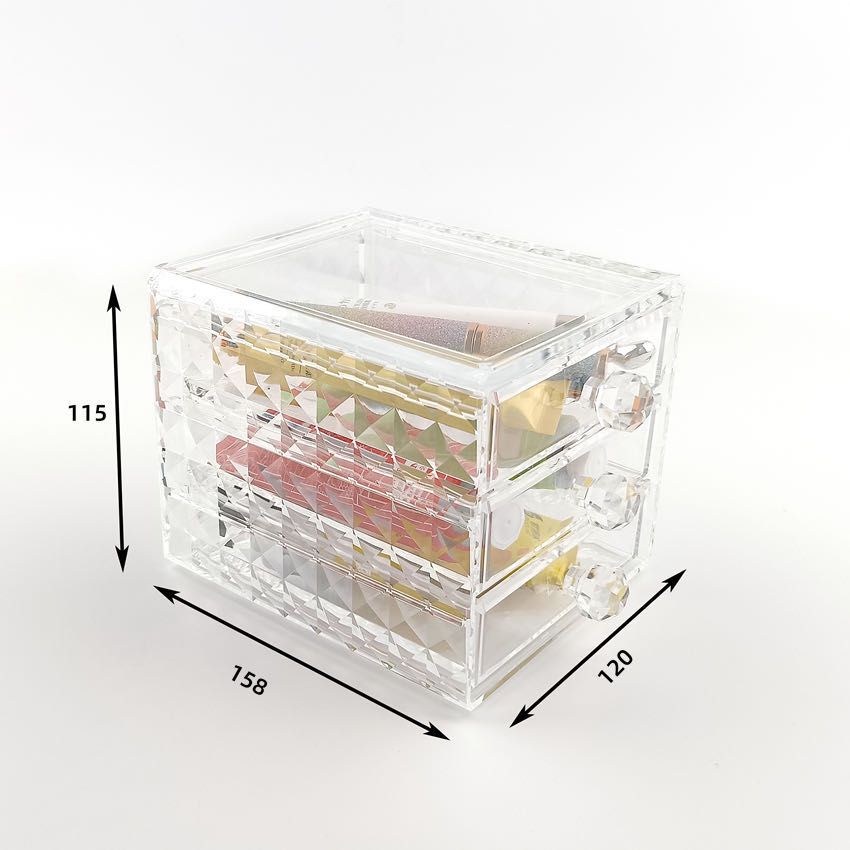 アクリル コスメ小引出し化粧品収納ボックス 透明アクリル コスメ ボックス メイクケース コスメ 引き出し小物/化粧品入れ レディース ジュエリーボックス 小物 収納 クリア アクセサリー 積み重ね ナロー3段 小引き出し acy_1049