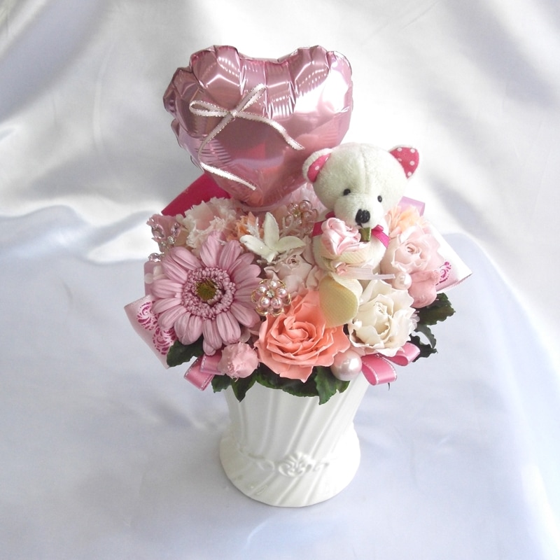 プリザーブドフラワー ギフト  プレゼント ケース入り アレンジメント　13ピンク　14イエロー リトファニーキュートベア L 在庫なくなり次第終了　少々難あり、しおれ、色落ちあり 神経質な方は購入をお控えください