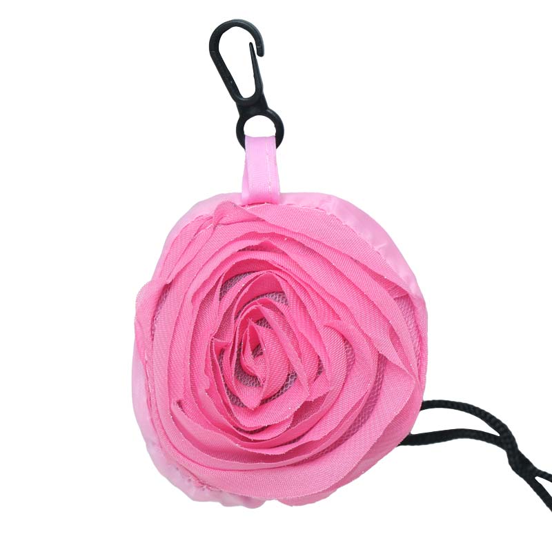 エコバッグ バラ お買い物バッグ 収納袋一体型 ラメ入り ecoバッグ バラ ピンク ローズ ブラック