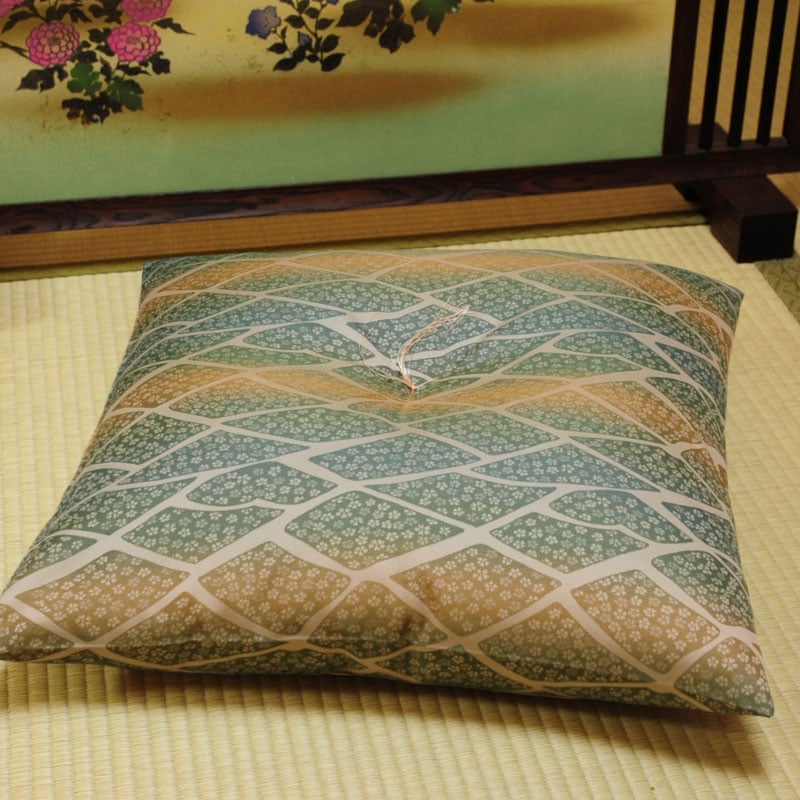 座布団 先染め織物『嵐山（らんざん）しぐれ』 緑色（みどりいろ