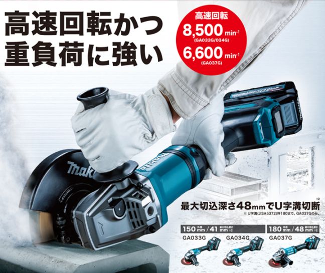 マキタ-makita-40V 充電式ディスクグラインダ パドルスイッチ 外径180mm GA037GRMX 付属品(バッテリ2本・充電器・ケース付)