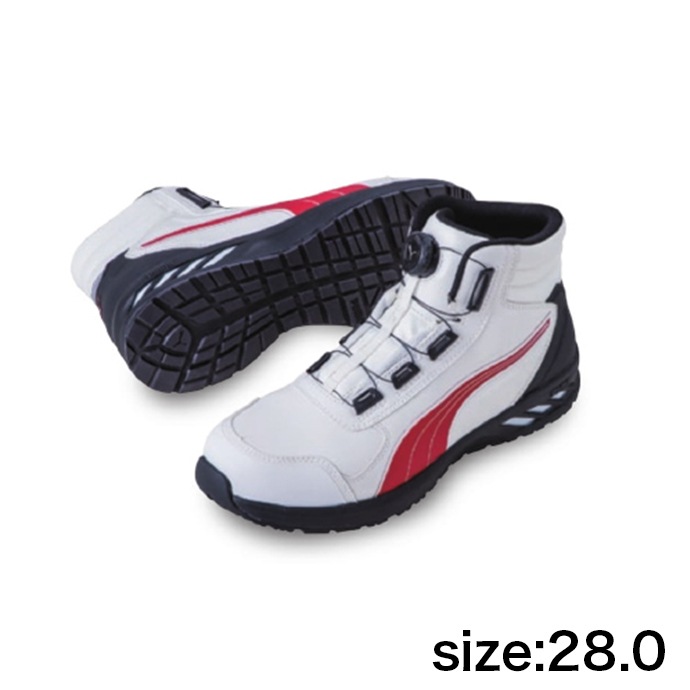 プーマ安全靴#63.356. 27.0cmライダー・ホワイト＆レッドミッド PUMA】安全靴No.63.359.0（白/赤）RIDER 2.0 DISC MID / JAPAN