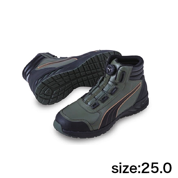 【PUMA】安全靴No.63.362.0（オリーブ）RIDER 2.0 DISC MID / JAPAN ATHLETIC ライダー2.0 オリーブ ディスク ミッド25.0cm