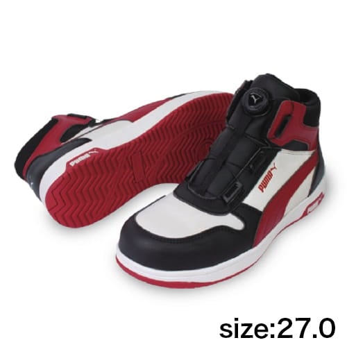 【PUMA】安全靴No.63.212.0（黒/白/赤）FRONTCOURT DISC MID / HERITAGE フロントコート ブラック＆ホワイト＆レッド ディスク ミッド27.0cm