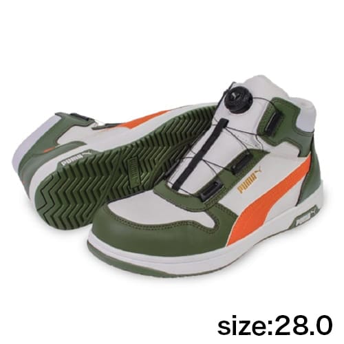 ③プーマ　63.222.0 26cm フロントコート ホワイト＆グリーン　安全靴 PUMA】安全靴No.63.222.0（白/緑）FRONTCOURT DISC MID / HERITAGE