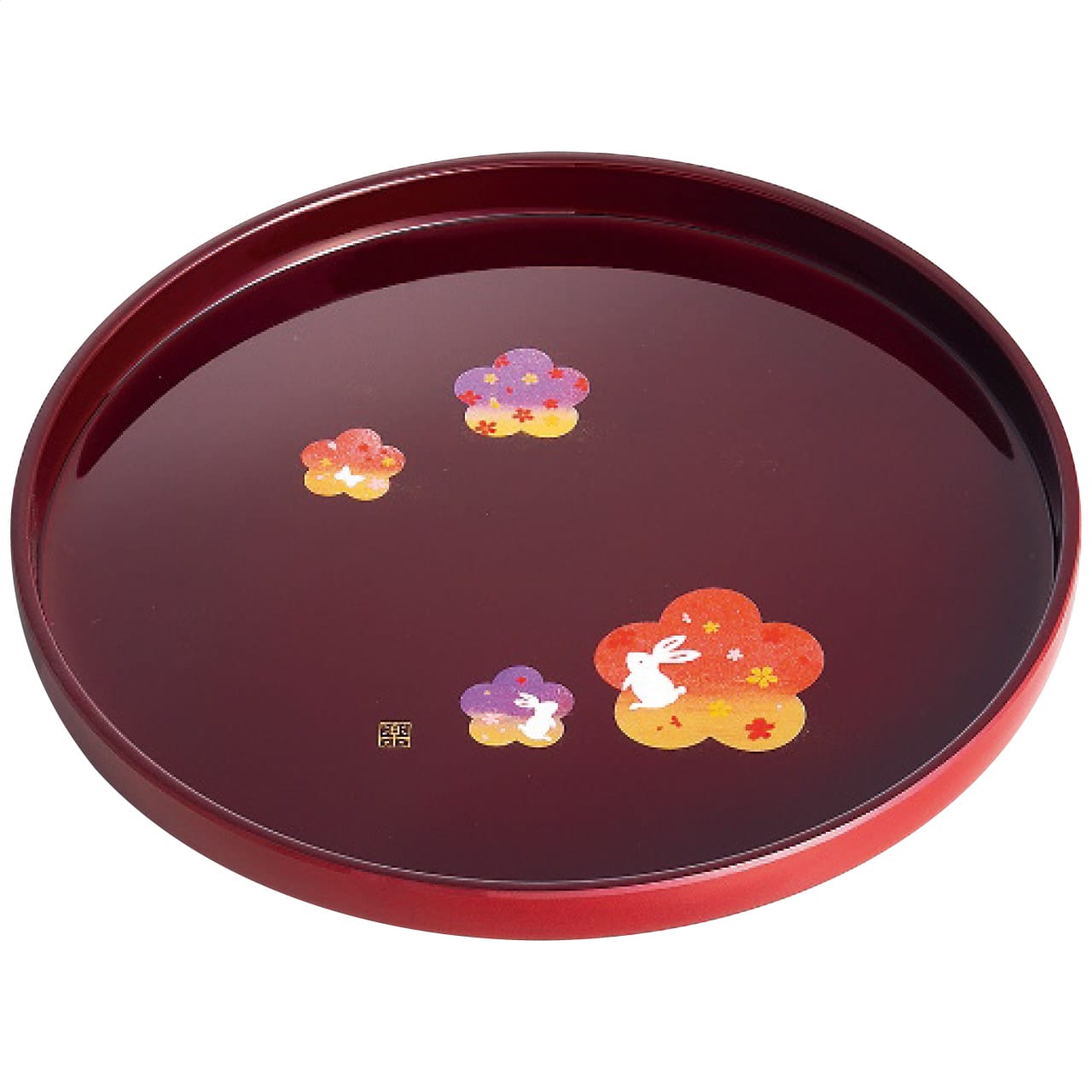 宴うさぎ 溜塗丸盆(八寸) 紀州塗 ギフト 贈答品 贈物 プレゼント