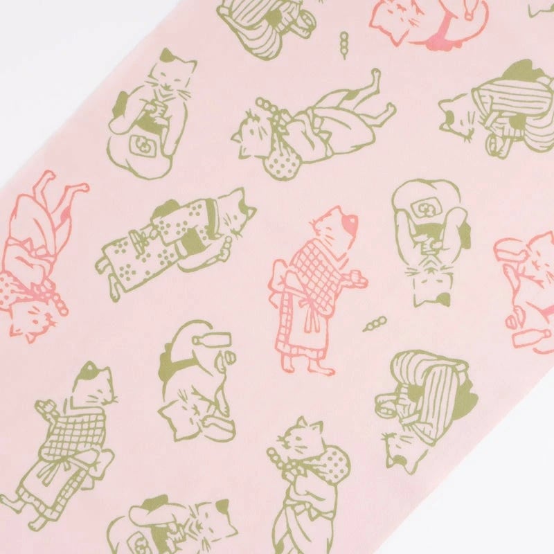 かまわぬ てぬぐい「猫の茶屋　桜餅色」