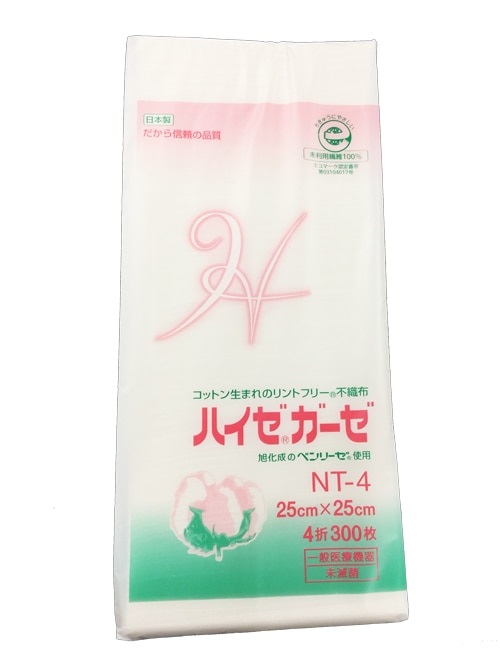 新品未開封 300枚 6袋 ハイゼガーゼ 不織布 川本産業 ハイゼガーゼ NT-4 25cm×25cm 4折 (300枚入) 不織布ガーゼ