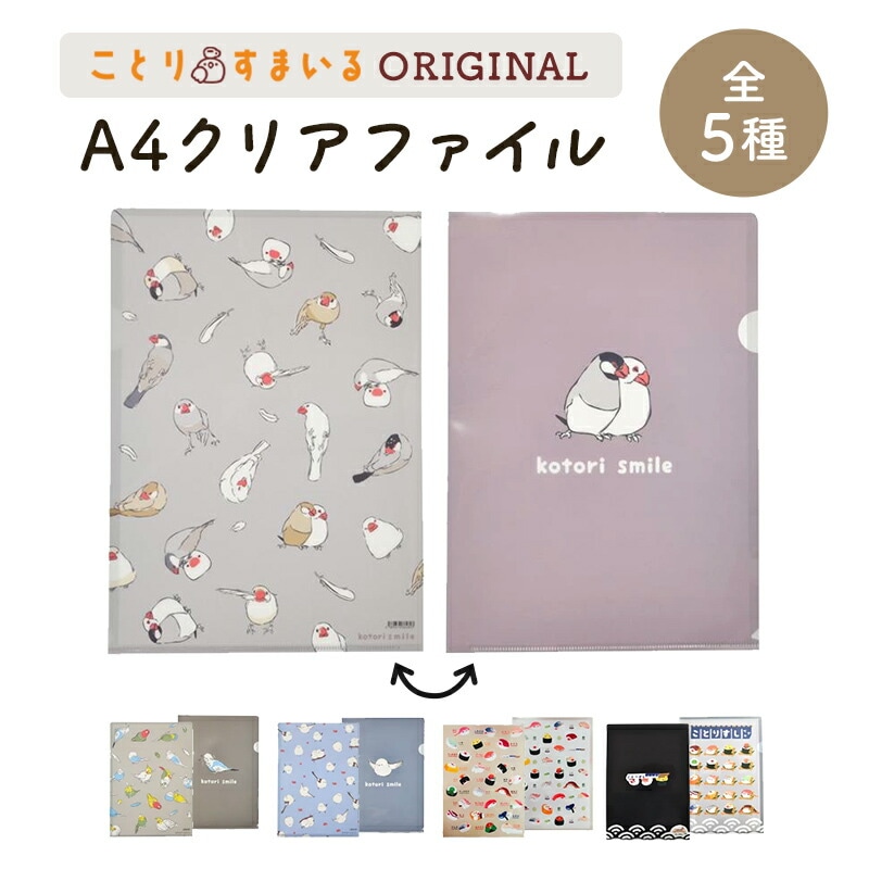 A4クリアファイル ★全5種 ポーズ文鳥 カラフルインコ わくわくシマエナガ ことりすし パターン柄 お品書き ◆ゆうパケット対応◆【ことりすまいる】【ことりすし】