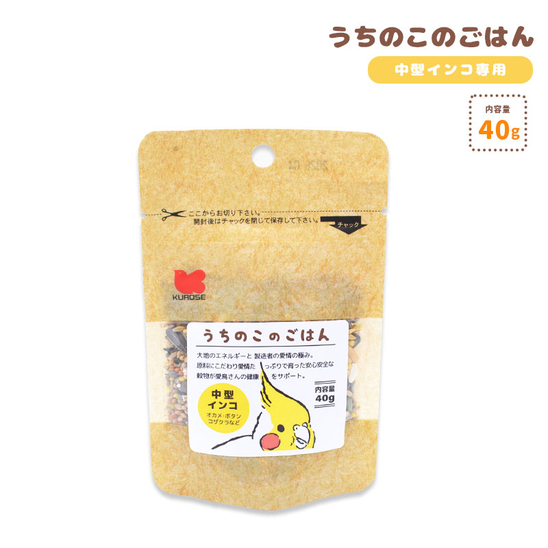 【ことりすまいる】【黒瀬ペットフード】 うちのこのごはん ★中型インコ専用 《40g》　◆ゆうパケット対応◆ 鳥 フード 餌 ごはん ビタミン 主食