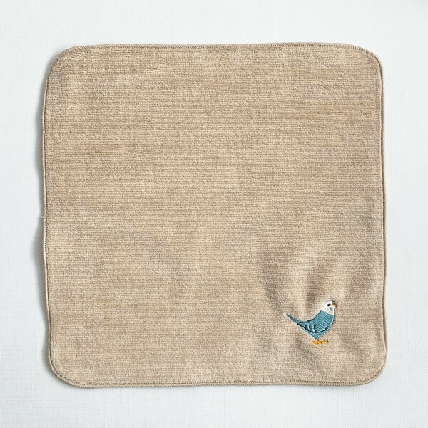 刺繍ミニタオル　セキセイインコ　ブルー　茶　◆ゆうパケット対応◆ 【BIRDSTORY】