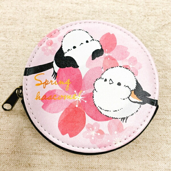 シマエナガ コインケース 丸型 ★シマエナガのspring2021 ことり 小鳥 雑貨 グッズ 小銭入れ ミニ財布 合成皮革 フェイクレザー 高級感 丈夫 ファスナー マチ付き イラスト かわいい おしゃれ 鳥柄 桜 春 小物入れ ミニポーチ アクセサリーポーチ マルチポーチ【ぴよ手帖】
