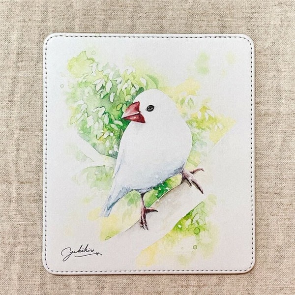 水彩画マウスパッド 白文鳥 ◆ゆうパケット対応◆ 【クリエイティブモーション】