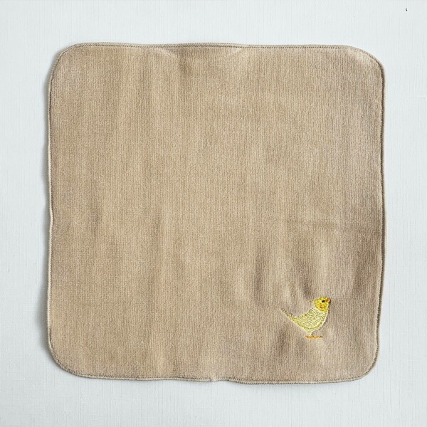 刺繍ミニタオル　オカメインコ　ルチノー　茶　◆ゆうパケット対応◆ 【BIRDSTORY】