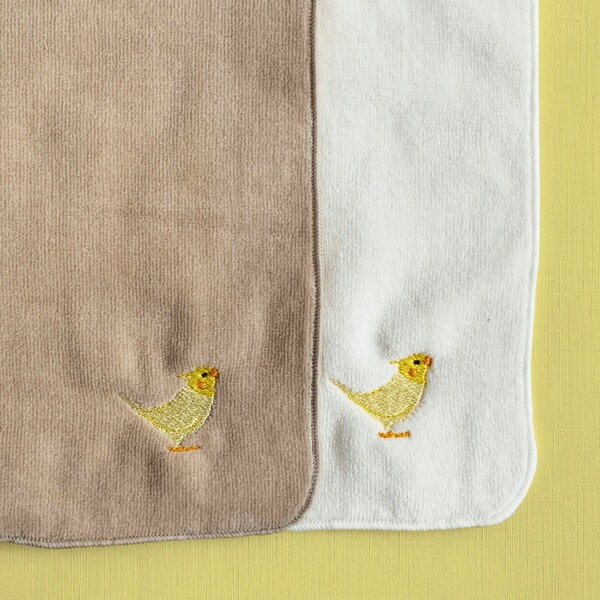 刺繍ミニタオル　オカメインコ　ルチノー　茶　◆ゆうパケット対応◆ 【BIRDSTORY】
