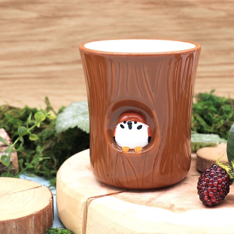 切り株湯呑 ★ スズメ ◆◆ことり すずめ 雀 キッチン雑貨カップ ゆのみ 陶器 ハンドメイド【DECOLE】