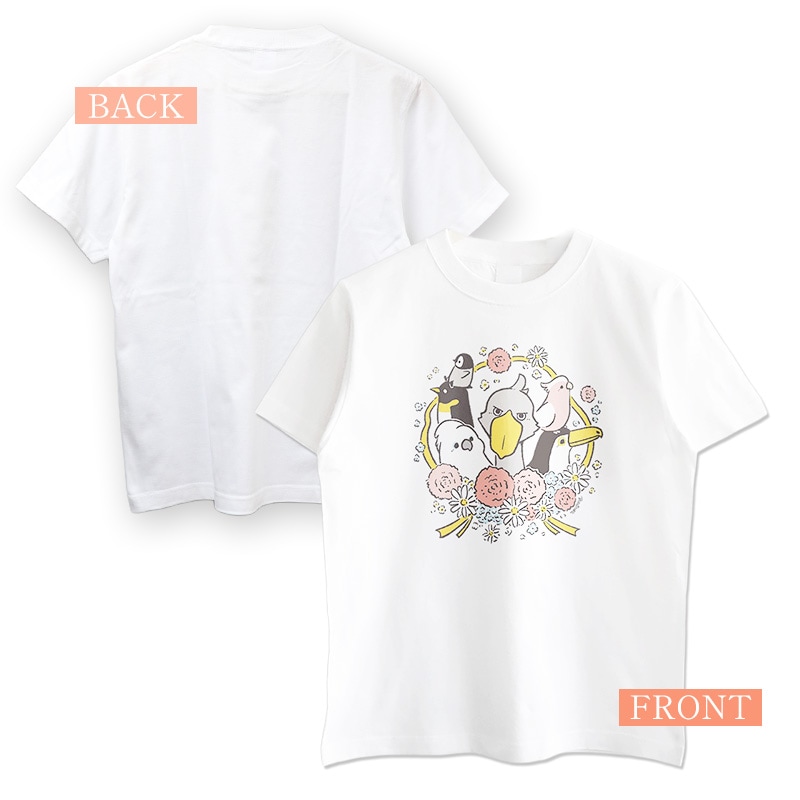 Tシャツ Ribbon with Carnation 大きな鳥 ◆ゆうパケット対象◆ ことり 半袖 白T ハシビロコウ タイハクオウム オニオオハシ コウテイペンギン クルマサカオウム 母の日 ギフト カーネーション【BIRDSTORY】
