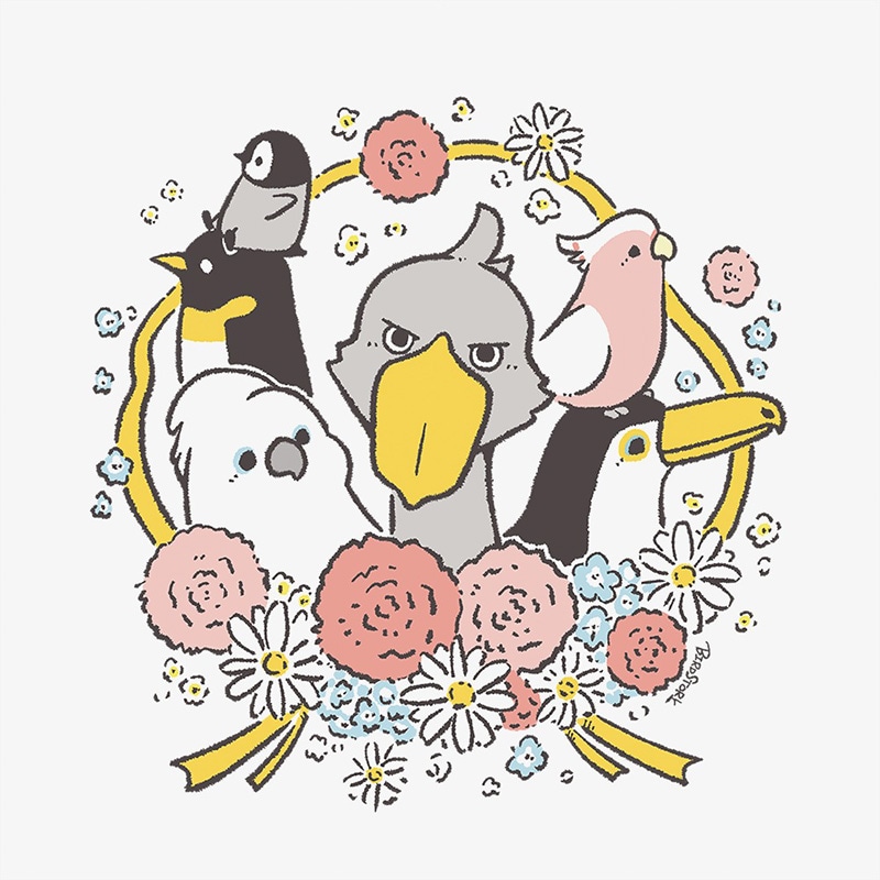 ハンカチ Ribbon with Carnation 小さな鳥 大きな鳥 ◆ゆうパケット対象◆ ことり ハンドタオル オカメ セキセイ コザクラ インコ 文鳥 シマエナガ ハシビロコウ オウムオオハシ ペンギン 母の日 ギフト カーネーション【BIRDSTORY】