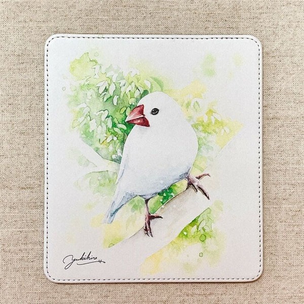水彩画マウスパッド 白文鳥 ◆ゆうパケット対応◆ 【クリエイティブモーション】