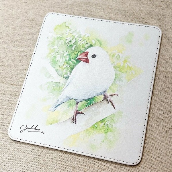 水彩画マウスパッド 白文鳥 ◆ゆうパケット対応◆ 【クリエイティブモーション】