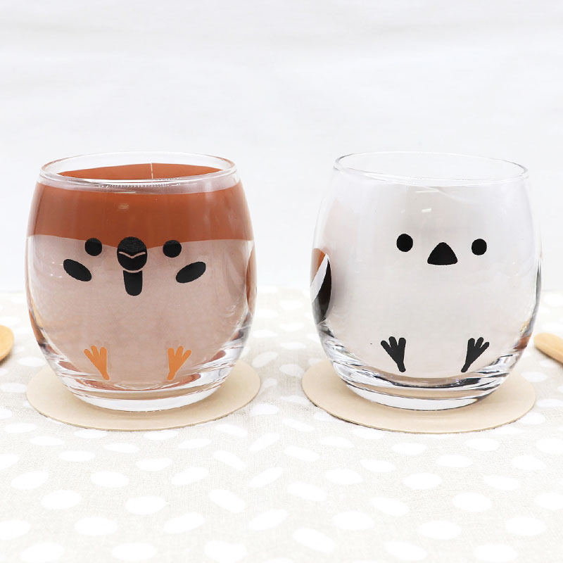 ことりグラス ★ スズメ シマエナガ ◆◆ことり すずめ 雀 キッチン雑貨 カップ ハンドメイド【DECOLE】