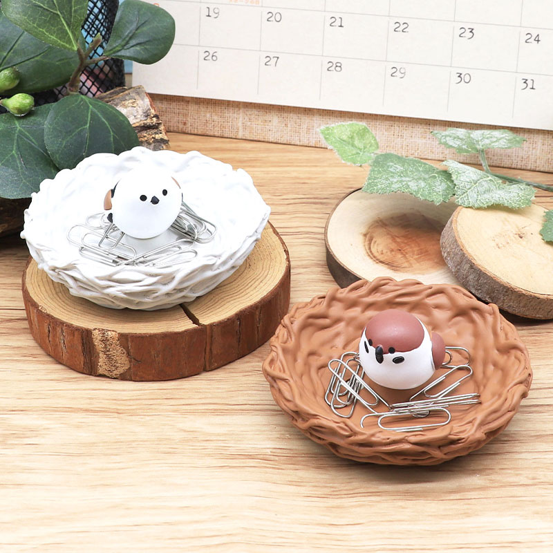 鳥の巣クリップホルダー ★ スズメ シマエナガ ◆◆ことり すずめ 雀 文房具　ステーショナリー カップ ハンドメイド【DECOLE】