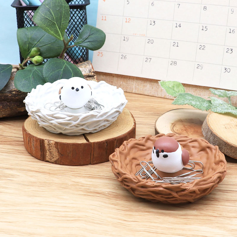 鳥の巣クリップホルダー ★ スズメ シマエナガ ◆◆ことり すずめ 雀 文房具　ステーショナリー カップ ハンドメイド【DECOLE】