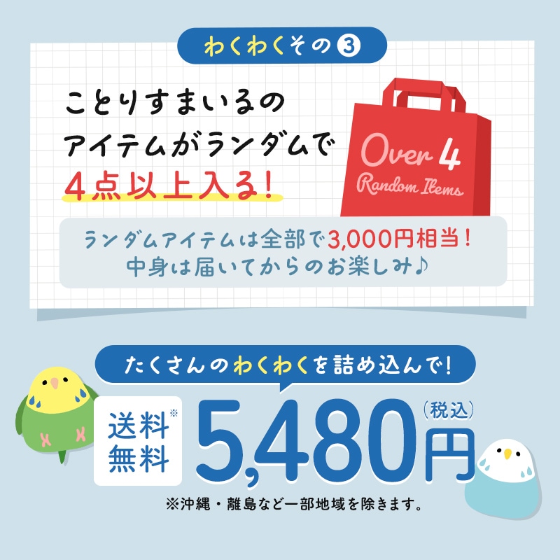 わくわく！夏のことり福袋2026★セキセイインコ 全2柄 セキセイ ブルー×ホワイト セキセイ グリーン×イエロー★小鳥グッズ 小鳥雑貨 雑貨 福袋 ハッピーバッグ ハッピーパック 夏の福袋 プレゼント ギフト 限定品 福袋 2026年 夏季