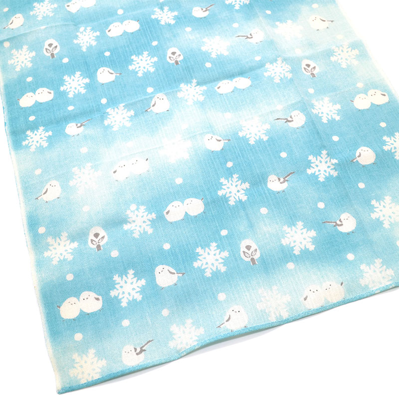 てぬぐいのはんかち ★シマエナガと雪 ◆ゆうパケット対応◆ 【濱文様】