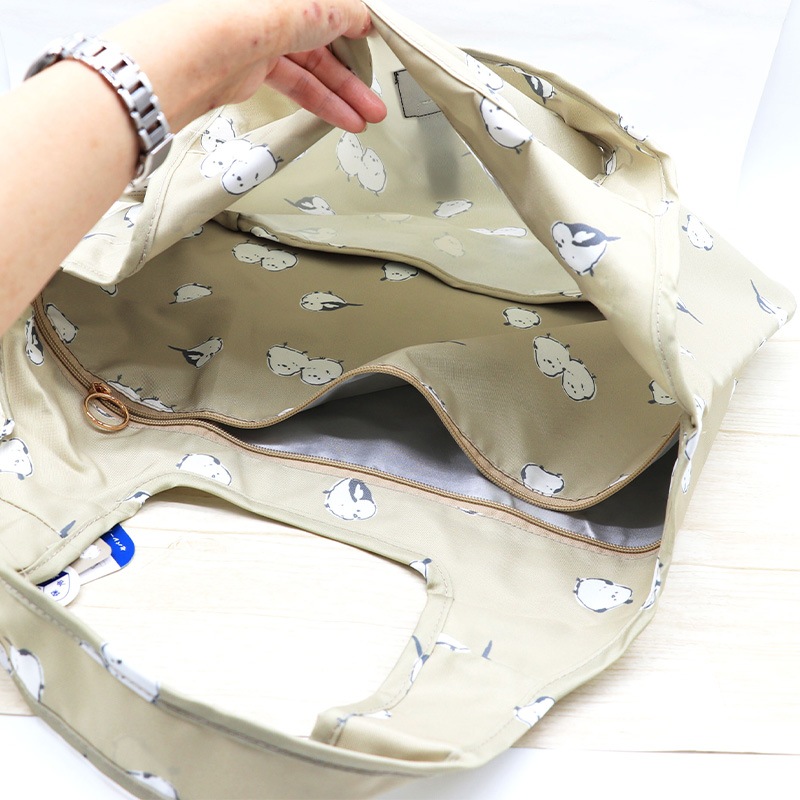 セパレートマルシェバッグ ★ペイントシマエナガ ベージュ ◆◆ バッグ 小鳥 保冷 折りたたみ ショッピングバッグ 撥水【フレンズヒル】