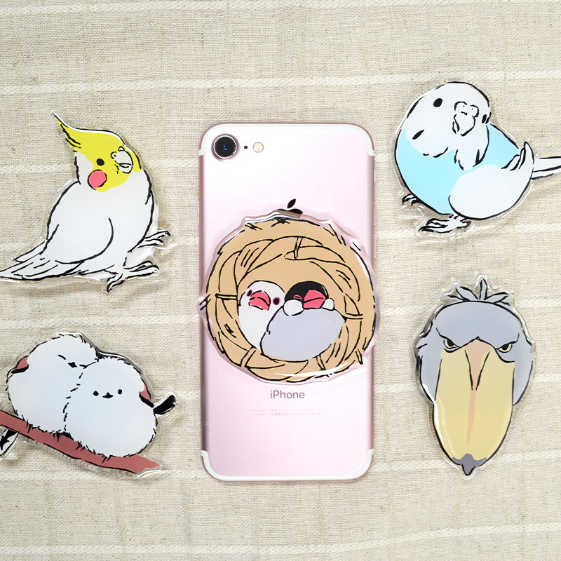 【ことりすまいる】アクリルスマホグリップ ★文鳥　◆ゆうパケット対応◆ スマホ 落下防止 スマホアクセサリー スタンド