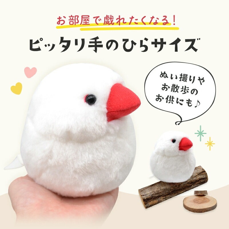 《数量限定セット》【ことりすまいる】 白文鳥 ぬいぐるみ　限定ミニ巾着付き  ◆◆