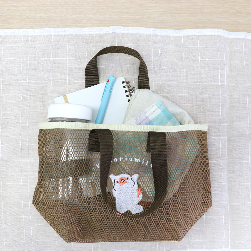 メッシュ刺繍トート ◆◆ ランチトート トートバッグ 【ことりすまいる】