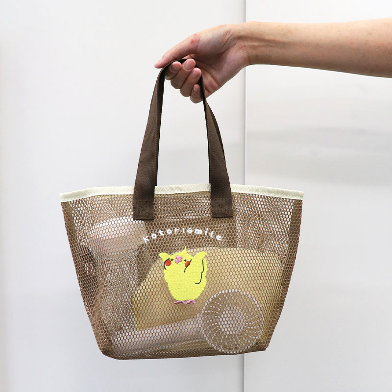 メッシュ刺繍トート ◆◆ ランチトート トートバッグ 【ことりすまいる】