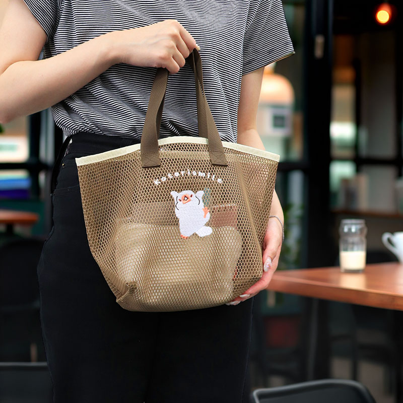 メッシュ刺繍トート ◆◆ ランチトート トートバッグ 【ことりすまいる】