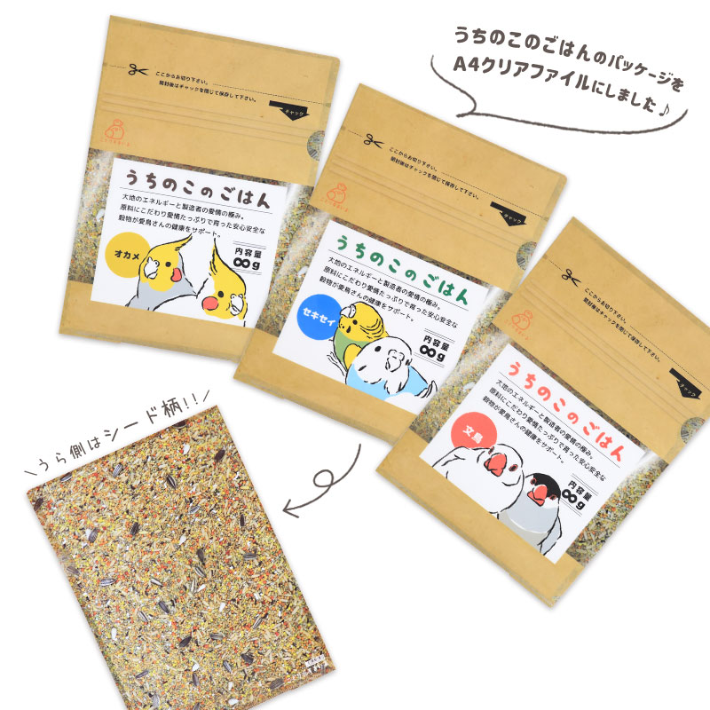 うちのこのごはん40g＆クリアファイル ◆ゆうパケット対応◆ オカメ セキセイ 文鳥 インコ A4 シード 【ことりすまいる】