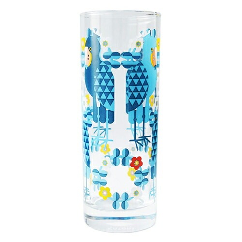 ハシビロコウのコリンズグラス 花輪とハシビロコウ ことり 小鳥 雑貨 グッズ 360ｍｌ 日本製 イラスト かわいい おしゃれ 鳥柄 レトロ 和風 細長 円柱型 ガラスコップ カクテルグラス トールグラス ゾンビグラス マイグラス ロングカクテル ドリンク 食器【KOTORITACHI】