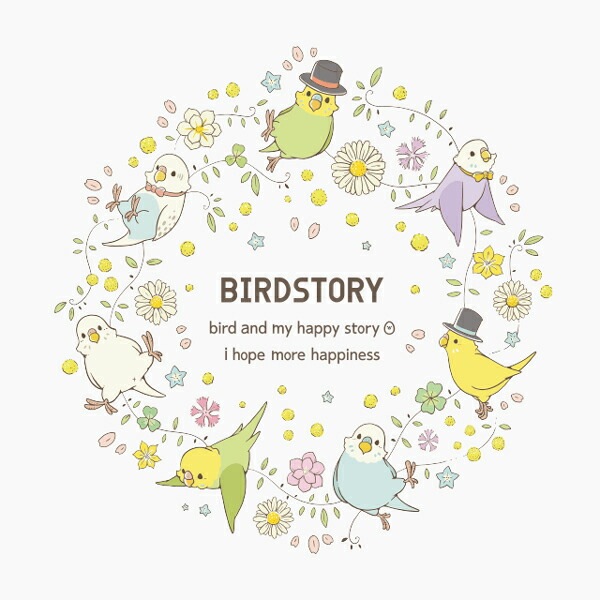 Tシャツ　ことりとおはな　セキセイインコ　Sサイズ　男女兼用 ユニセックス ことり 小鳥 雑貨 グッズ ティーシャツ 半そで 半袖 クルーネック 丸首 夏服 活動着 花柄 鳥柄 プリント イラスト アニマル 白地 綿100％ コットン【BIRDSTORY】