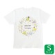 Tシャツ　ことりとおはな　セキセイインコ　Sサイズ　男女兼用 ユニセックス ことり 小鳥 雑貨 グッズ ティーシャツ 半そで 半袖 クルーネック 丸首 夏服 活動着 花柄 鳥柄 プリント イラスト アニマル 白地 綿100％ コットン【BIRDSTORY】