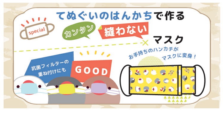 てぬぐいのハンカチ ごきげんハシビロコウ ◆ゆうパケット対応◆ 【濱文様】