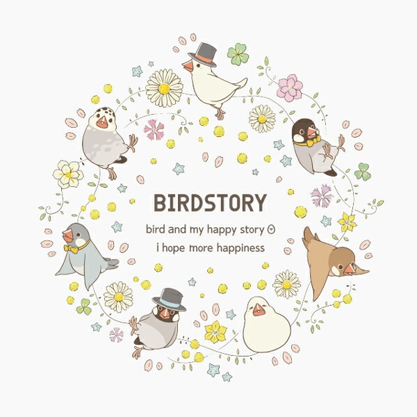 Tシャツ　ことりとおはな　文鳥　Sサイズ　男女兼用 ユニセックス ことり 小鳥 雑貨 グッズ ティーシャツ 半そで 半袖 クルーネック 丸首 夏服 活動着 花柄 鳥柄 プリント イラスト アニマル 白地 綿100％ コットン【BIRDSTORY】