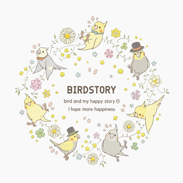 Tシャツ　ことりとおはな　オカメインコ　Sサイズ　男女兼用 ユニセックス ことり 小鳥 雑貨 グッズ ティーシャツ 半そで 半袖 クルーネック 丸首 夏服 活動着 花柄 鳥柄 プリント イラスト アニマル 白地 綿100％ コットン【BIRDSTORY】