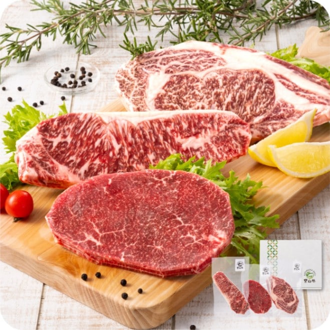 産地直送「里山牛ステーキ3種食べ比べセット」九州 お取り寄せ 里山牛 ステーキ サーロイン リブロース モモ 健康 お土産 ギフト 贈答 贈り物 グラスフェッドビーフ 国産 黒毛和牛 BBQ キャンプ 送料無料