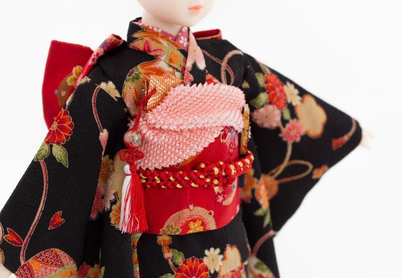鞠に桜の着物9点セット(鞠に桜・黒) | あや,着物 | 人形工房松寿