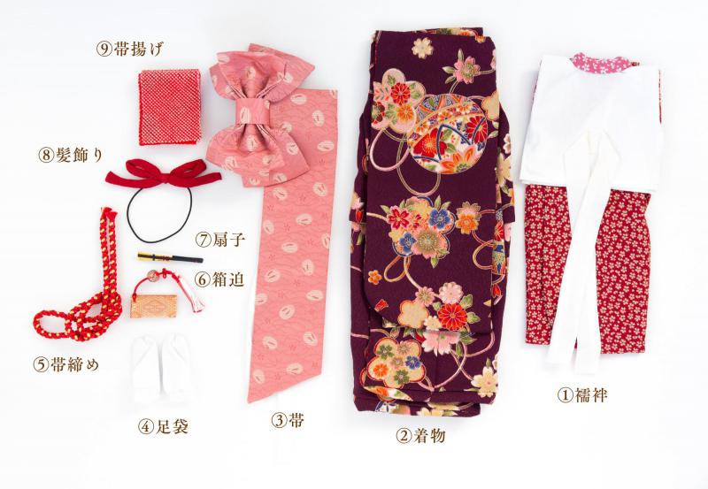 着物9点セット(鞠に桜・紫)