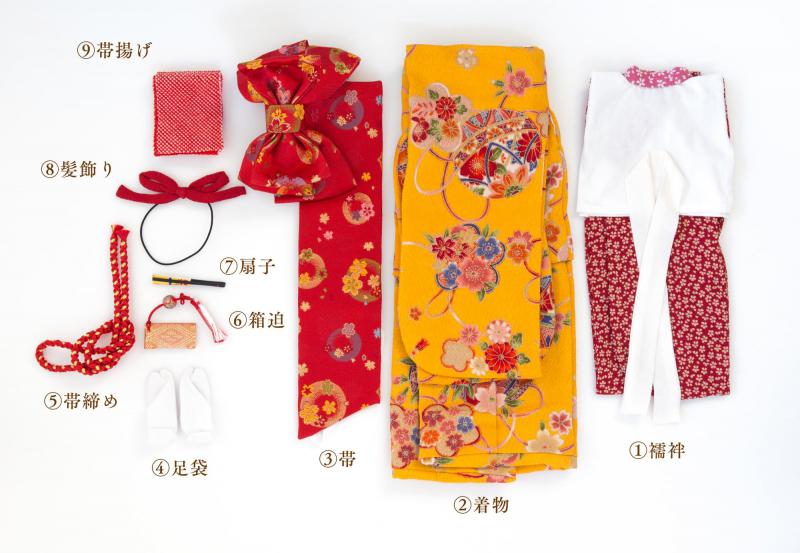 市松人形着物　専用 着物9点セット(鞠に桜・黄) | あや,着物 | 人形工房松寿オフィシャル