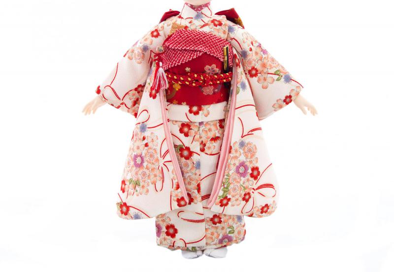 着物9点セット(桜結び・白) | あや | 人形工房松寿オフィシャル