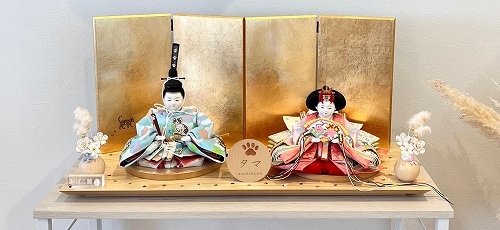 五寸<BR>おぼこ雛（にゃんびな）親王飾り